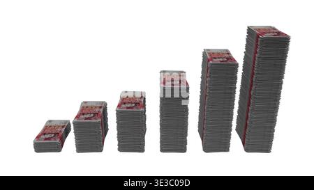 Stacks of Currency Banknotes Arranged in Rising/Falling/Wave Bar Chart Graph, Financial Growth and Recession Concept Stock Photo