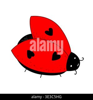 Cartoon kawaii ladybug baby character. Ladybird icon with a cute hearts on wings. Isolated vector illustration on white background. Stock Vector