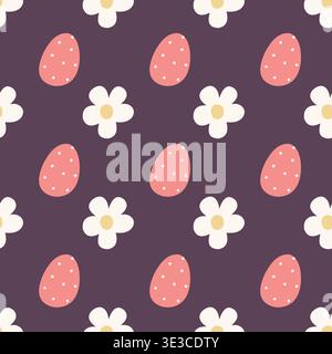 Seamless easter egg pattern with simple flowers and soft pastel colors. Perfect for holiday textile, wrapping paper, and surface design. Cute modern Stock Vector