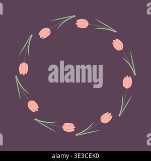 Floral tulip wreath in soft pastel tones with simple flat style. Perfect for invitations, greeting cards, and decorative design. Elegant spring floral Stock Vector