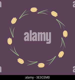 Floral tulip wreath in a simple flat style with soft colors. Perfect for invitations, greeting cards, and decorative design. Elegant spring floral Stock Vector