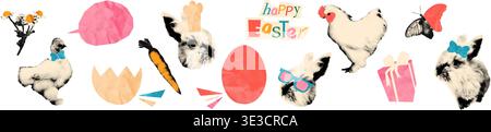 Easter bunny chicken halftone collage vector illustration Stock Vector