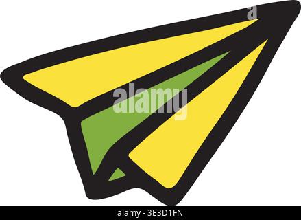 Doodle Paper Airplane icon hand drawn with black line in freehand style and colored. Vector illustration isolated on white background Stock Vector
