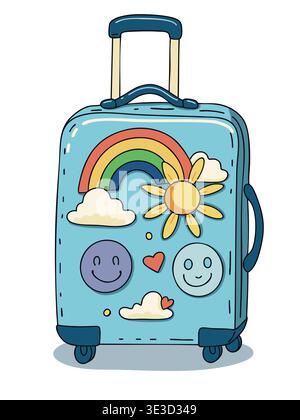 Travel Suitcase with Wheels and Telescopic Handle Hand Drawn Illustration Stock Vector