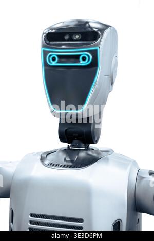 Modern humanoid robot closeup face head shot isolated on white background.(With clipping path) Stock Photo