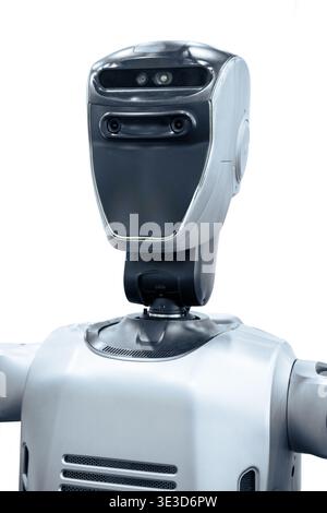 Modern humanoid robot closeup face head shot isolated on white background.(With clipping path) Stock Photo