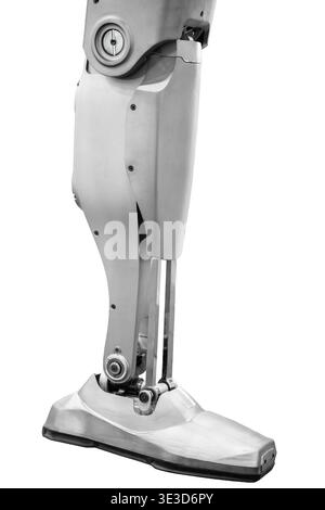 Futuristic robotic leg design showcasing advanced technology and seamless engineering in a side view perspective isolate on white background. (With cl Stock Photo