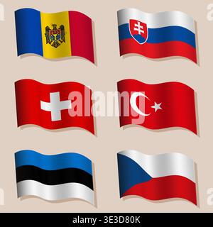 Vector set of wavy flags of the world Stock Vector