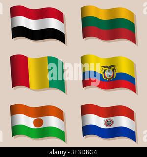 Vector abstract set of wavy flags of the world Stock Vector