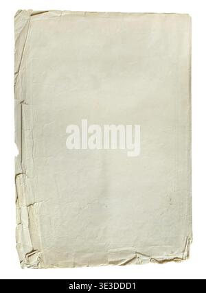 Tattered blank sheet of old paper with torn edges, against white background Stock Photo