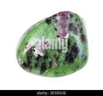 Close-up of a natural mineral sample from geological collection of polished zoisite gemstone against white background Stock Photo