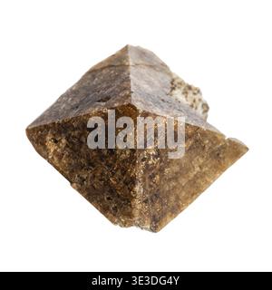 Close-up of a natural stone sample from a geological collection of raw zircon crystal, against a white background from Khibiny, Kola Peninsula Stock Photo