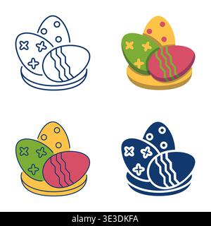 Painted eggs icon set. Spring festival food symbol, Nowruz or Easter. Vector illustration. Stock Vector