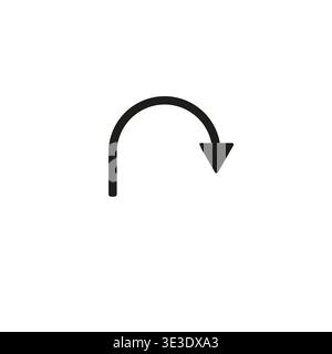 Black go back return arrow icon, simple vector u turn shape pointer flat design pictogram vector elements for app ads web banner button interface elem Stock Vector