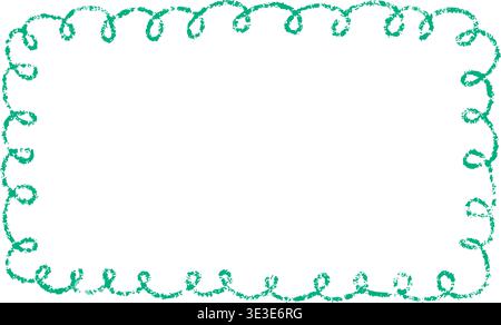 Crayon doodle scalloped frame. Chalk wavy hand drawn border. Green cute rectangle photo frame with crayon texture. Wavy sketch line mirror border Stock Vector