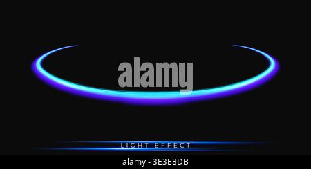 Glowing blue and purple neon light arc curve with smooth luminous trails on transparent background, futuristic energy ring effect, abstract sci-fi Stock Vector