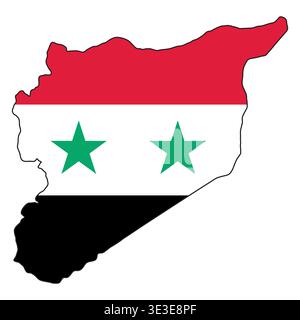 Syria map country outline border filled with national flag Stock Vector