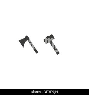 Hammer and Axe Icon Construction Tools Stock Vector