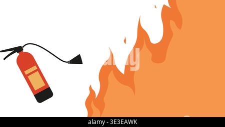 Fire extinguisher usage instructions. Poster with a red fire extinguisher and free space for text. Vector illustration. Stock Vector