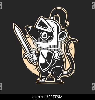 Logo of a stylized rat with a crown silhouette black on a white isolated background. Vector image Stock Vector