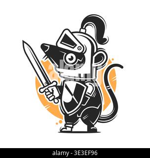 Logo of a stylized rat with a crown silhouette black on a white isolated background. Vector image Stock Vector