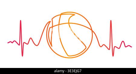 Heartbeat Line with Basketball ball, Basketball Hobby Sports Concept Stock Vector