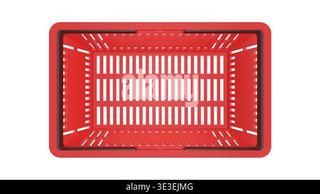 Empty Plastic shopping basket. Red store empty basket. Supermarket shopping cart. Top view. Stock Vector