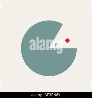 Visionary businessman looking through telescope at red dot vector concept for future leadership minimal illustration Stock Vector