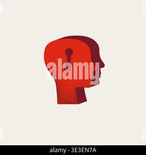 Security and privacy vector illustration with head profile keyhole conceptual symbol for data safety knowledge access Stock Vector