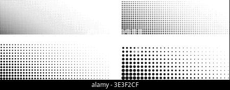 Set or rectangular shapes with faded dotted texture in corners. Edge shadows with gradient halftone effect for anime comic page design isolated on white background. Vector graphic illustration. Stock Vector