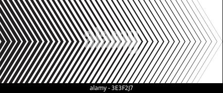 Repeated chevron arrow shapes with different thickness and vanishing effect. Forward, fast, speed or motion background. Abstract striped print. Vector Stock Vector