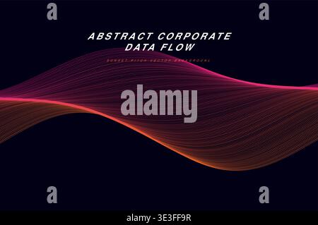 Abstract Corporate Data Flow Ribbon Wave Vector Background, Smooth 3D Flowing Lines Modern Technology Business Wallpaper, Colorful Gradient Stripe Pat Stock Vector