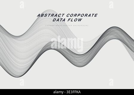 Abstract Corporate Data Flow Ribbon Wave Vector Background, Smooth 3D Flowing Lines Modern Technology Business Wallpaper, Colorful Gradient Stripe Pat Stock Vector