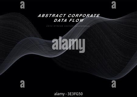 Abstract Corporate Data Flow Ribbon Wave Vector Background, Smooth 3D Flowing Lines Modern Technology Business Wallpaper, Colorful Gradient Stripe Pat Stock Vector
