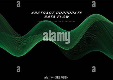 Abstract Corporate Data Flow Ribbon Wave Vector Background, Smooth 3D Flowing Lines Modern Technology Business Wallpaper, Colorful Gradient Stripe Pat Stock Vector