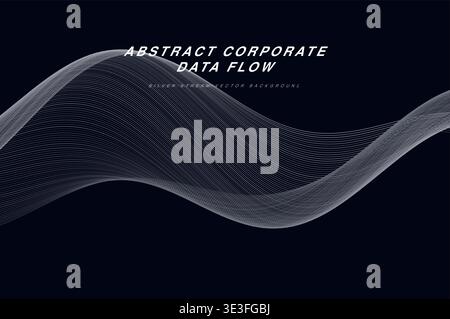 Abstract Corporate Data Flow Ribbon Wave Vector Background, Smooth 3D Flowing Lines Modern Technology Business Wallpaper, Colorful Gradient Stripe Pat Stock Vector