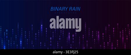 Binary Rain background. Computer screen with hacker code, falling numbers. Programming symbols for abstract cyber security. Vector illustration Stock Vector