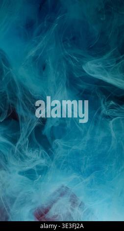 Cube blue paint. Haze liquid texture. Defocused purple color glitter water smoke vapor shimmer mist cloud glass fog splash on abstract background. Stock Photo