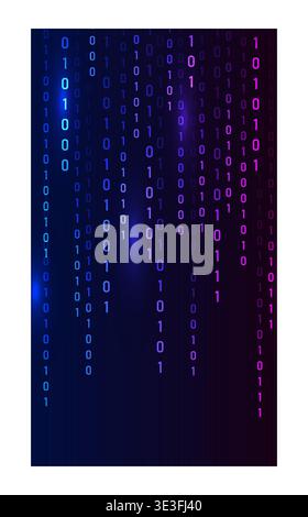 Binary Rain background. Abstract data streams with numbers, hacker code, and falling numbers on computer. Futuristic programming symbols on neon cyber Stock Vector