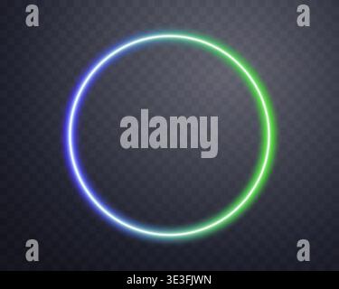 Glowing neon frame with glowing blue and green light effects, futuristic portal gateway, vibrant and LED illumination border, abstract vector frame Stock Vector