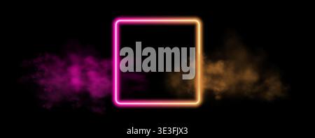 Neon ring with glowing blue light effects, futuristic portal gateway, vibrant smoke and LED illumination. abstract vector frame composition. Stock Vector