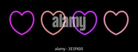 Glowing neon hearts set with glowing pink and purple light effects, futuristic portal gateway, vibrant and LED illumination border, abstract vector Stock Vector
