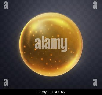 Orange magic fantasy sphere. Crystal ball with glowing sparkles and particles. Energy orb with glow flare light effect. Isolated on transparent Stock Vector