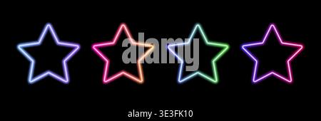 Glowing neon stars set with glowing blue, green, pink and purple light effects, futuristic portal gateway, vibrant and LED illumination border Stock Vector