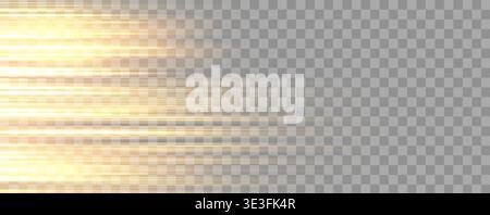 Speed rays, velocity light neon flow, zoom in motion effect, orange glow speed lines, colorful light trails, stripes. Abstract background, vector Stock Vector