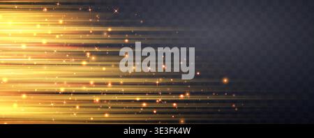 Speed rays, velocity light neon flow, zoom in motion effect, orange glow speed lines, colorful light trails, stripes. Abstract background, vector Stock Vector