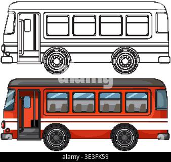Flat side-view red city bus with outline version, clean lines, bright colors, isolated background Stock Vector
