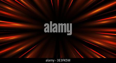 Radial speed rays, light neon flow, zoom in motion effect, orange glow speed lines, colorful light trails, perspective stripes. Abstract background Stock Vector