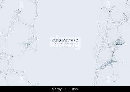 Abstract Split Layout Geometric Network Plexus Background, Connected Dots Lines Technology Copy Space Vector Wallpaper, Futuristic Molecular Web Node Stock Vector
