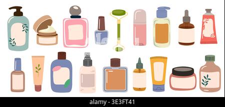 Skincare and beauty containers with blank labels Stock Vector